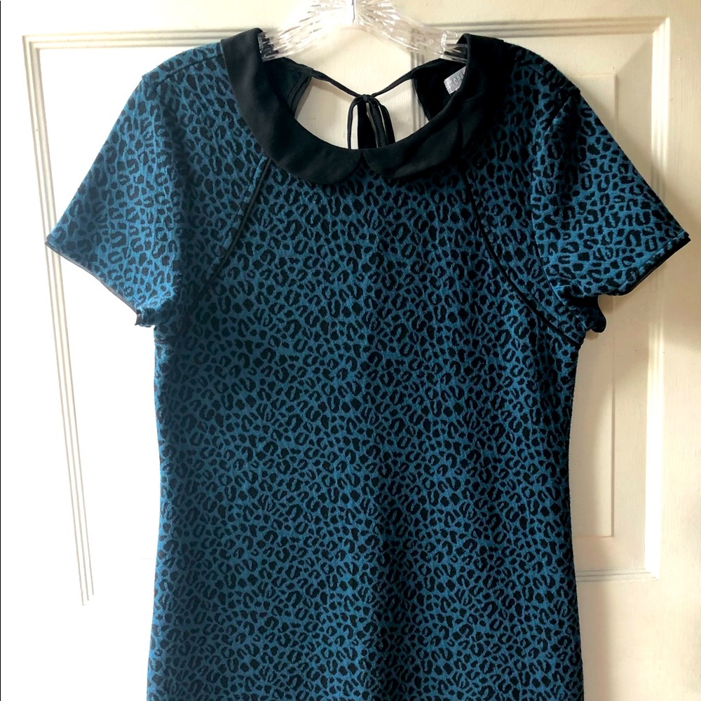 Urban Outfitters blue leopard print mini sweater dress
